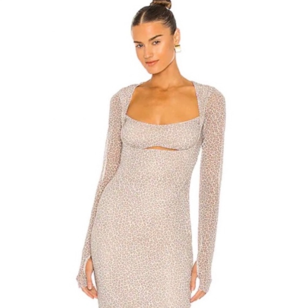 ARFM "Kellen Dress" Sheer Long Sleeve Leopard print mesh midi dress- SIZE XS